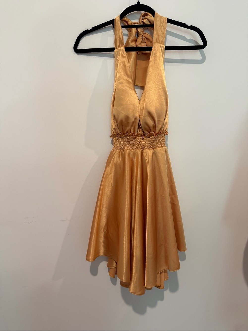 Golden Satin Halter Party Dress